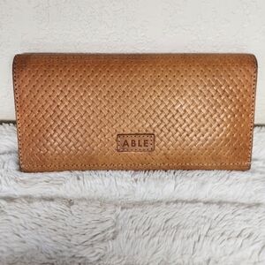 ABLE Tan Woven Leather Wallet with Intricate Design